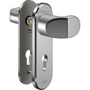 Zi Ikon Stahl-Schutzbeschlag S328  mit PZ-Lochung - Winkelknauf/Drücker - Kurzschild für Wohnungstüren F1 Silber TS=100 (93-104)