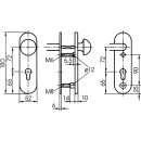 Zi Ikon Stahl-Schutzbeschlag S326  mit PZ-Lochung - Rundknauf/Drücker - Kurzschild für Wohnungstüren F2 Neusilber TS=50 (43-50)