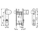 Zi Ikon Stahl-Schutzbeschlag S6B8,AUS=ZA0 mit Zylinderabdeckung Winkelknauf/Drücker - Kurzschild für Rohrrahmentüren F1 Silber TS=70 (63-74)