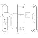 Zi Ikon Stahl-Schutzbeschlag SX08 mit PZ-Lochung - Winkelknauf/Drücker - Langschild für Wohnungstüren F1 Silber TS=45 (36-45)