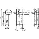 Zi Ikon Stahl-Schutzbeschlag S6B8,AUS=P Winkelknauf/Drücker Kurzschild für Rohrrahmentüren F1 Silber TS=90 (83-94)