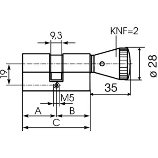 Zi Ikon Profil-Knauf-Blindzylinder  Schließfunktion einseitig mit Knauf, andere Seite blind MV - matt vernickelt innen 30 mm außen 35 mm