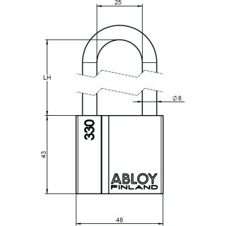 ABLOY PROTEC² Zylinderhangschloss - System D11, G330 Verschiedenschließend MP - messing poliert V=LH25
