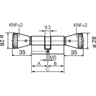 Zi Ikon 1574 Profil-Knaufzylinder, Schließfunktion beidseitig mit Knauf MV - matt vernickelt 30 mm 35 mm